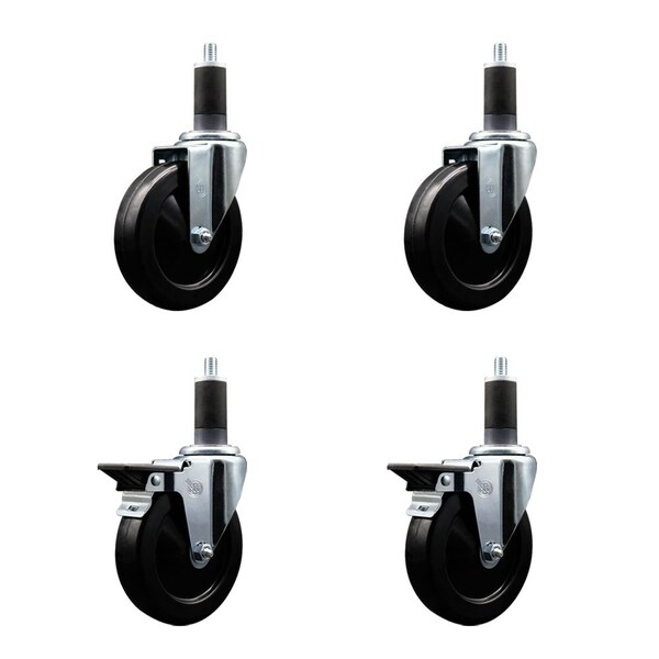 Service Caster 5'' Hard Rubber Wheel Swivel 1-1/4'' Expand Stem Caster Set 2 Brakes, 4PK SCC-EX20S514-HRS-2-PLB-2-114 - main